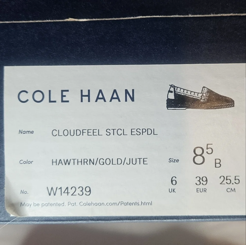 Cole Haan Cloud Feel Stretch Knit Espadrille Hawthorn Gold NWT Foam Comfy Slipon